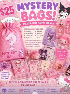 Sanrio Pink Kawaii Mystery Bag - Hello Kitty My Melody Kuromi Accessories